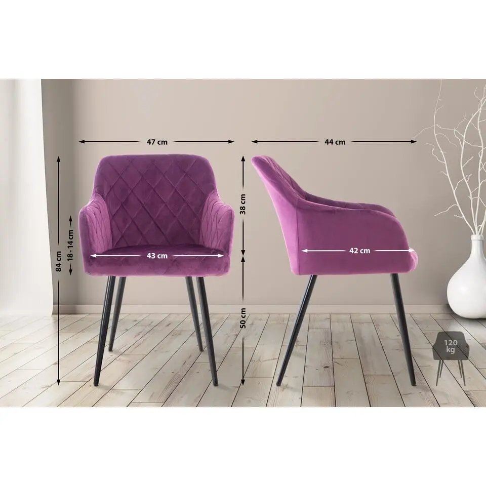 CLP Eetkamerstoel Shila zwart Frame - Fluweel - purper