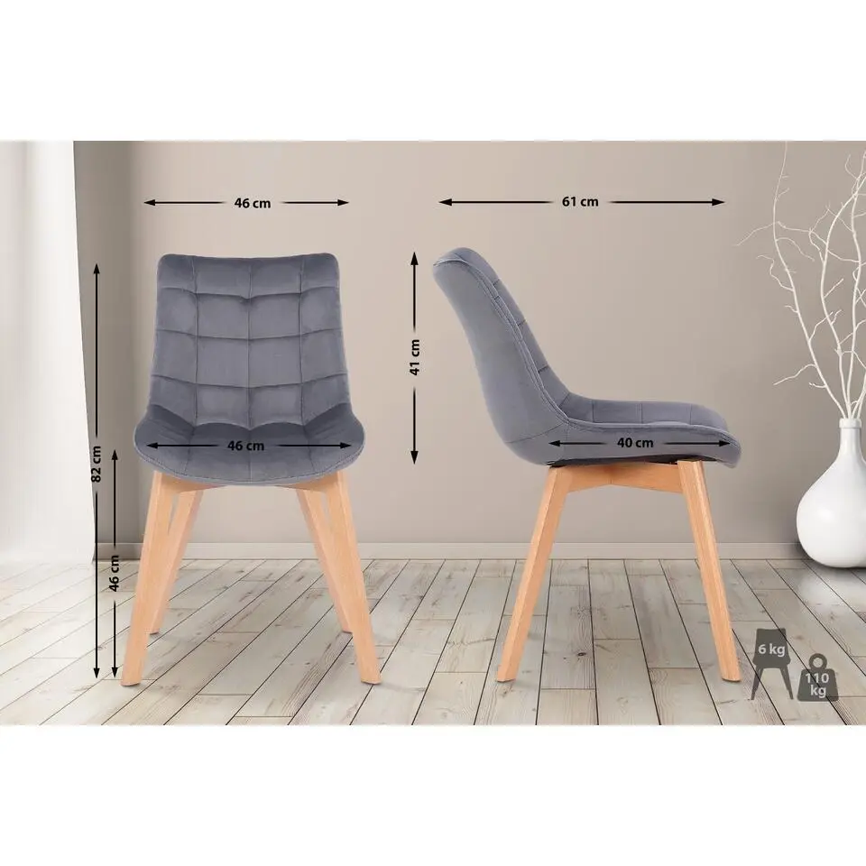 CLP Eetkamerstoel Passaic natura Frame - Fluweel - grijs