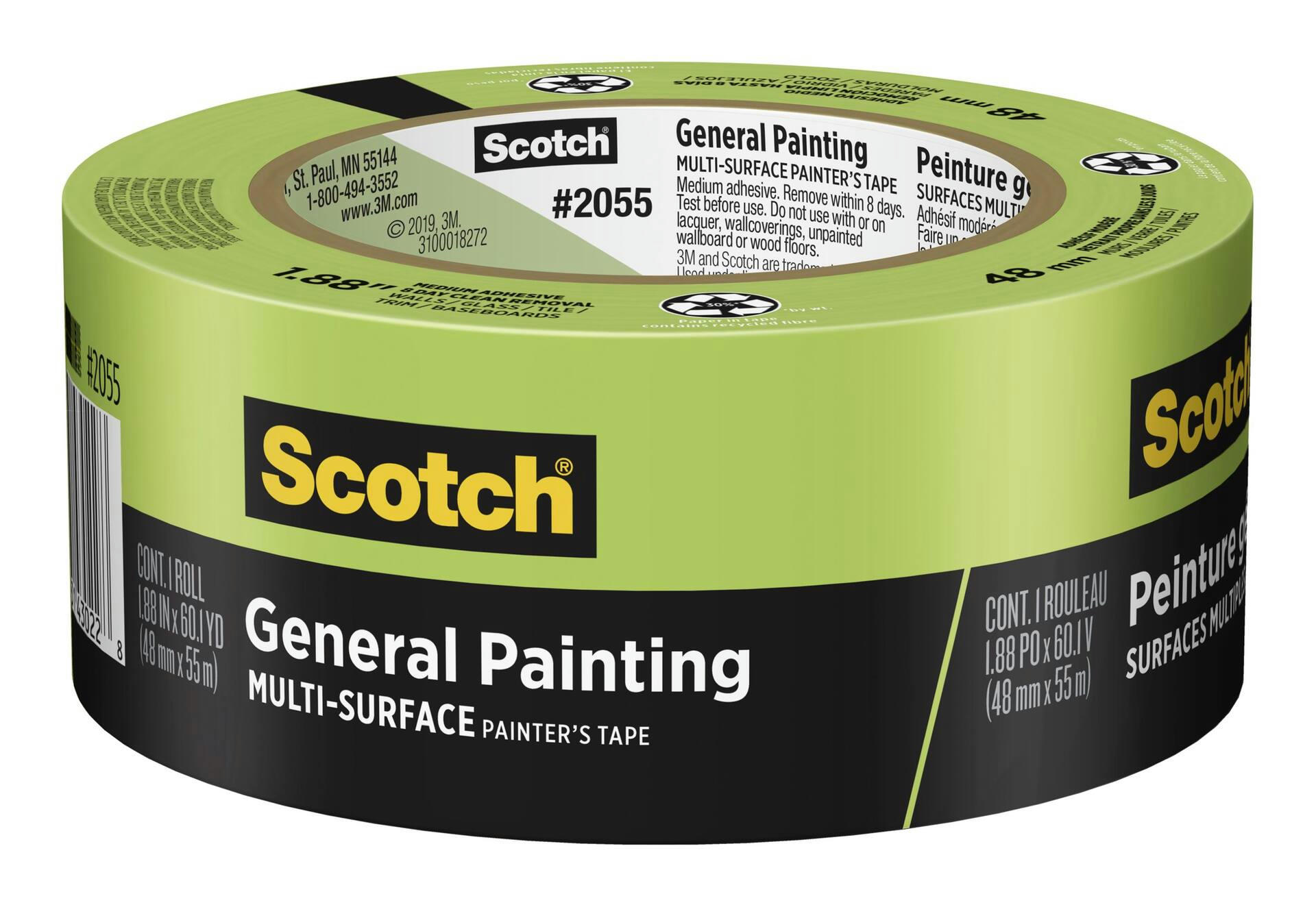3M Scotch General Painting Multi-Surface Painter's Tape, UV-Resistant, Green, 1.88-in x 60-yd