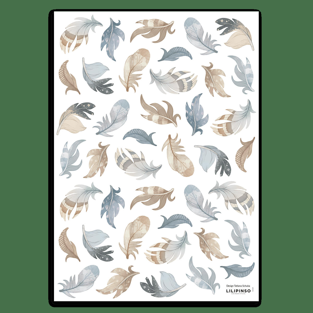 SELENE - Stickers muraux les plumes en vinyle mat bleu