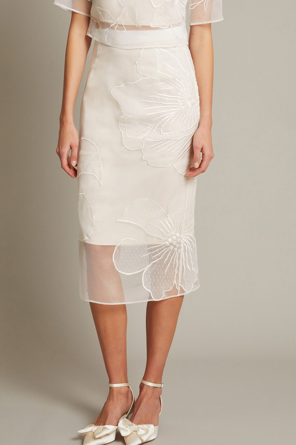 Monsoon Rosa Embroidered Floral Pencil Bridal Skirt Ivory