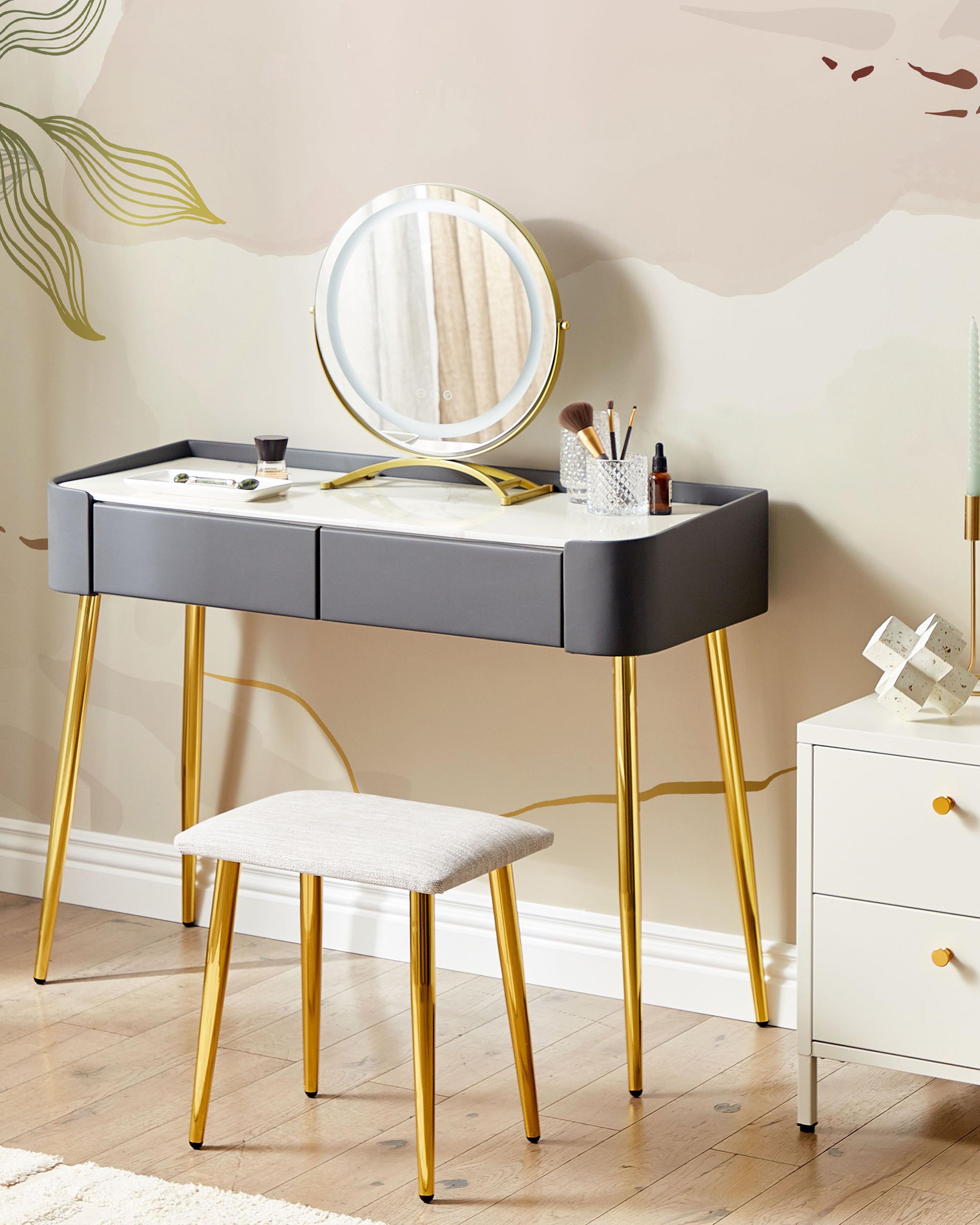 Dressing Table with Mirror and Stool SURIN LED Grey