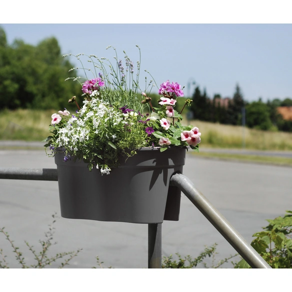 Geländerblumenkasten, Kunststoff (PP), grau, oval