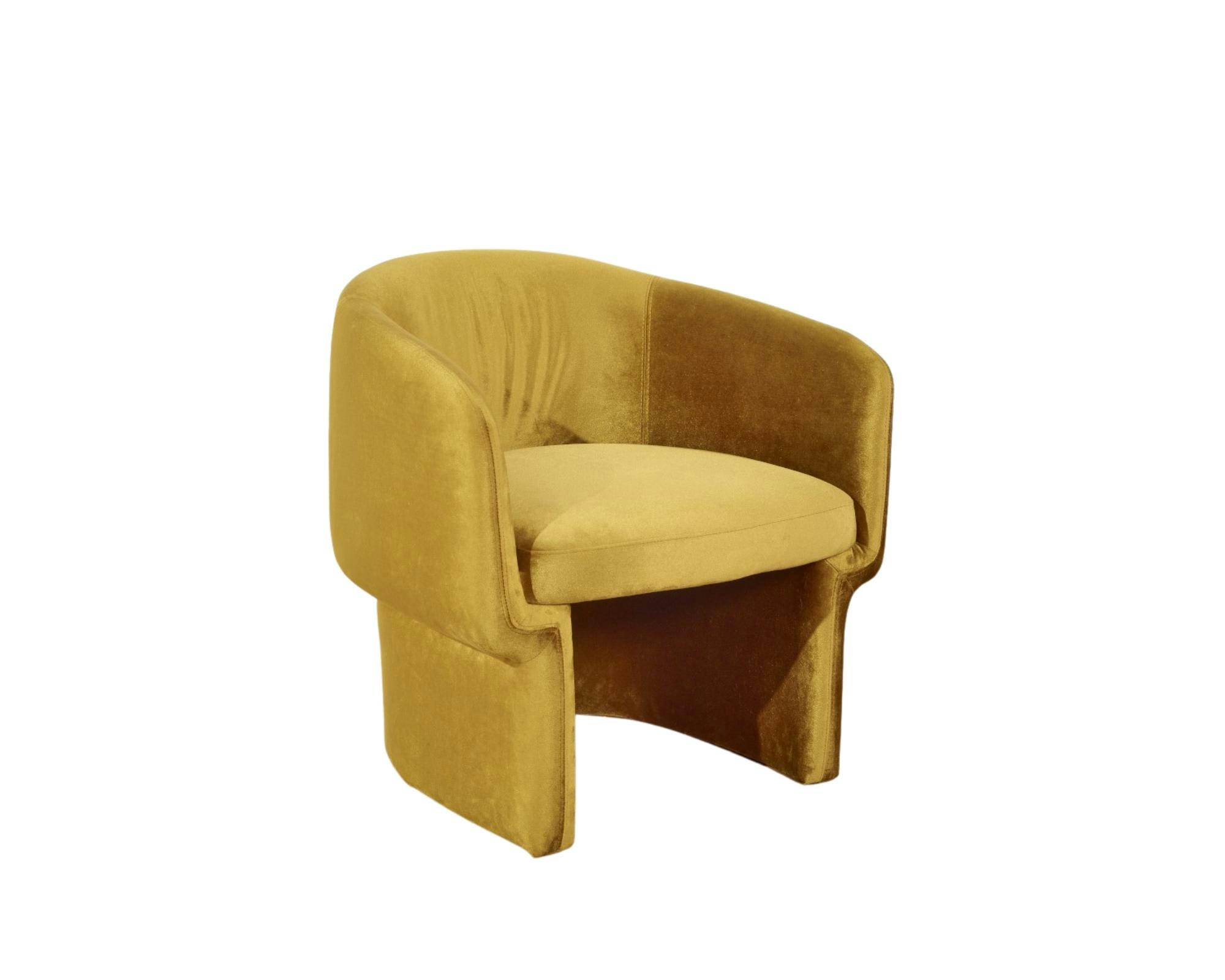 EIRIK - Fauteuil en velours brique ou jaune moutarde ton jaune moutarde