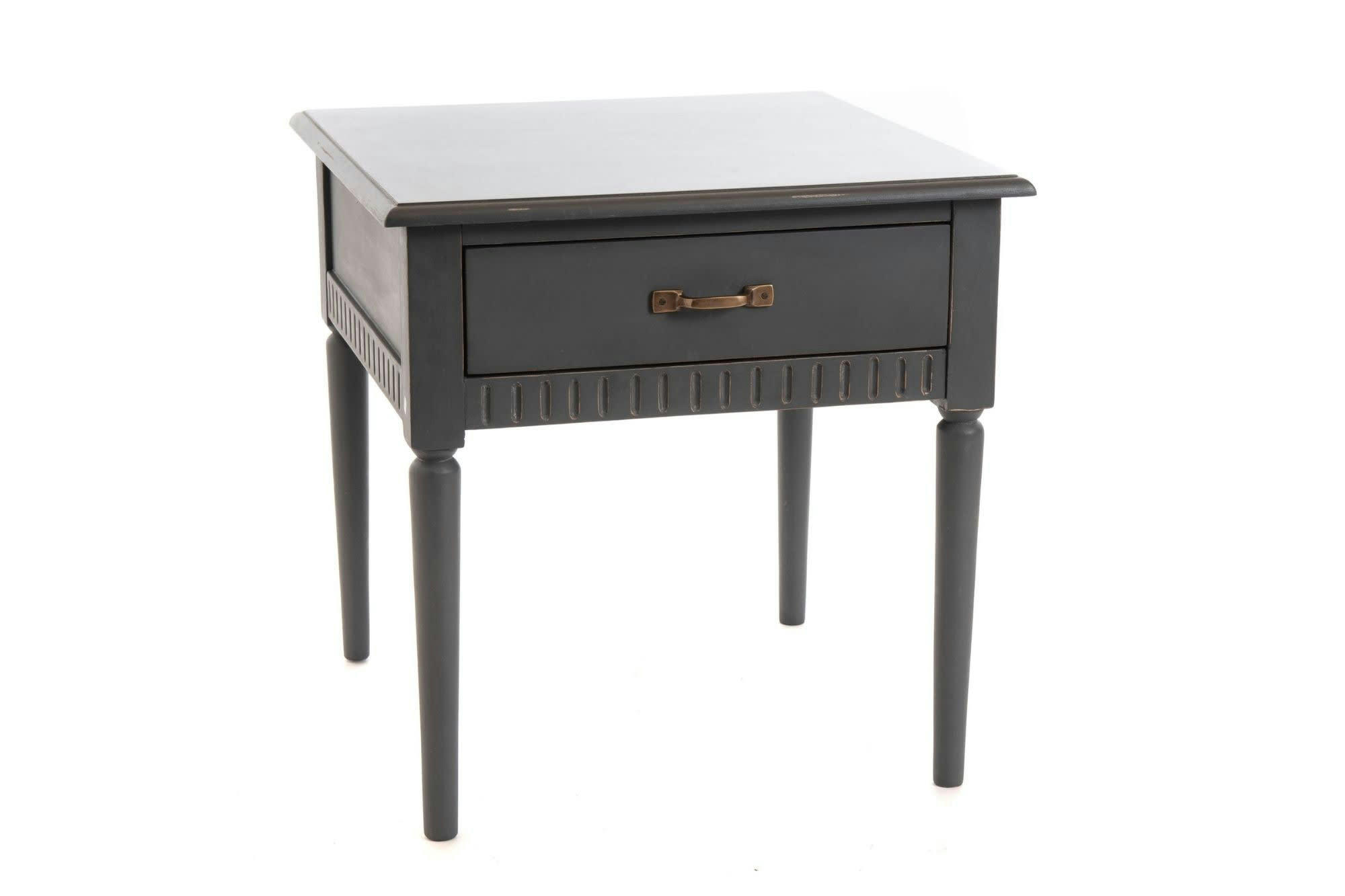 CANDICE - Bout de canapé classique en bois gris patiné 1 tiroir