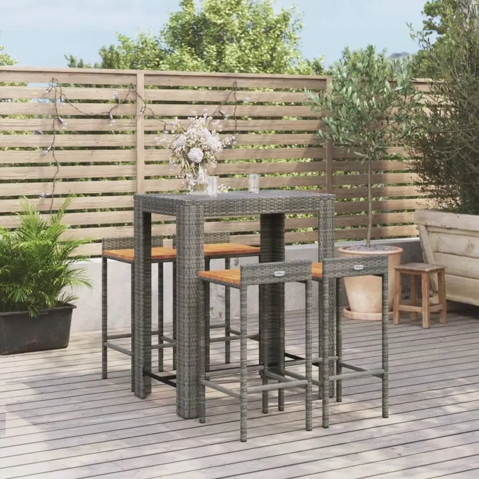 vidaXL - Tuinbarset - Grijs - Poly Rattan en hout - 100x60,5 cm - 5 St.