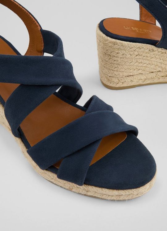 Mariana Navy Suede Multi Strap Wedges