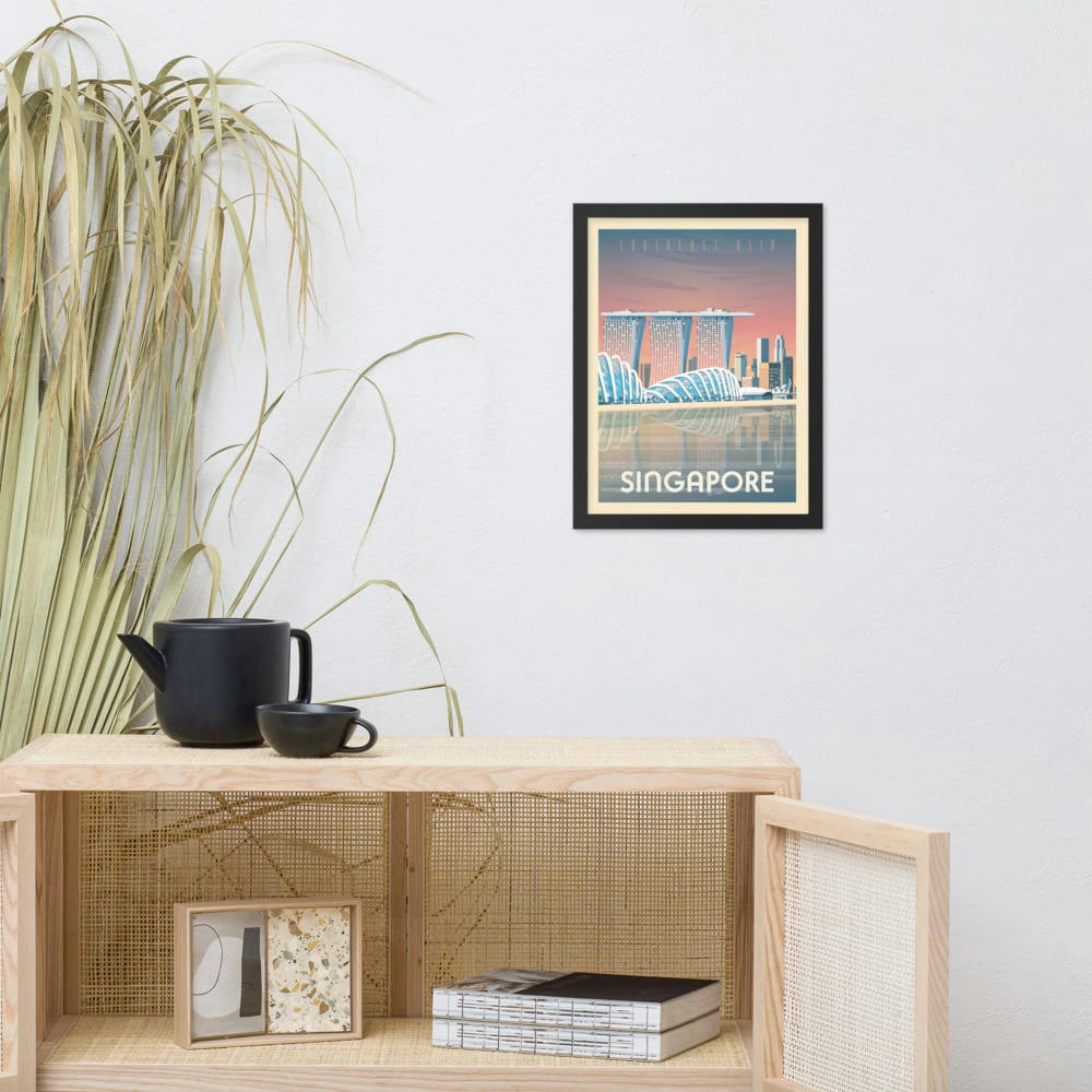- Affiche Singapour Asie + Cadre Bois noir 21x29,7 cm