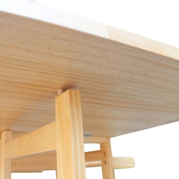 Square Solid Wood Folding Dining Cart with 2 Free Stools Natural