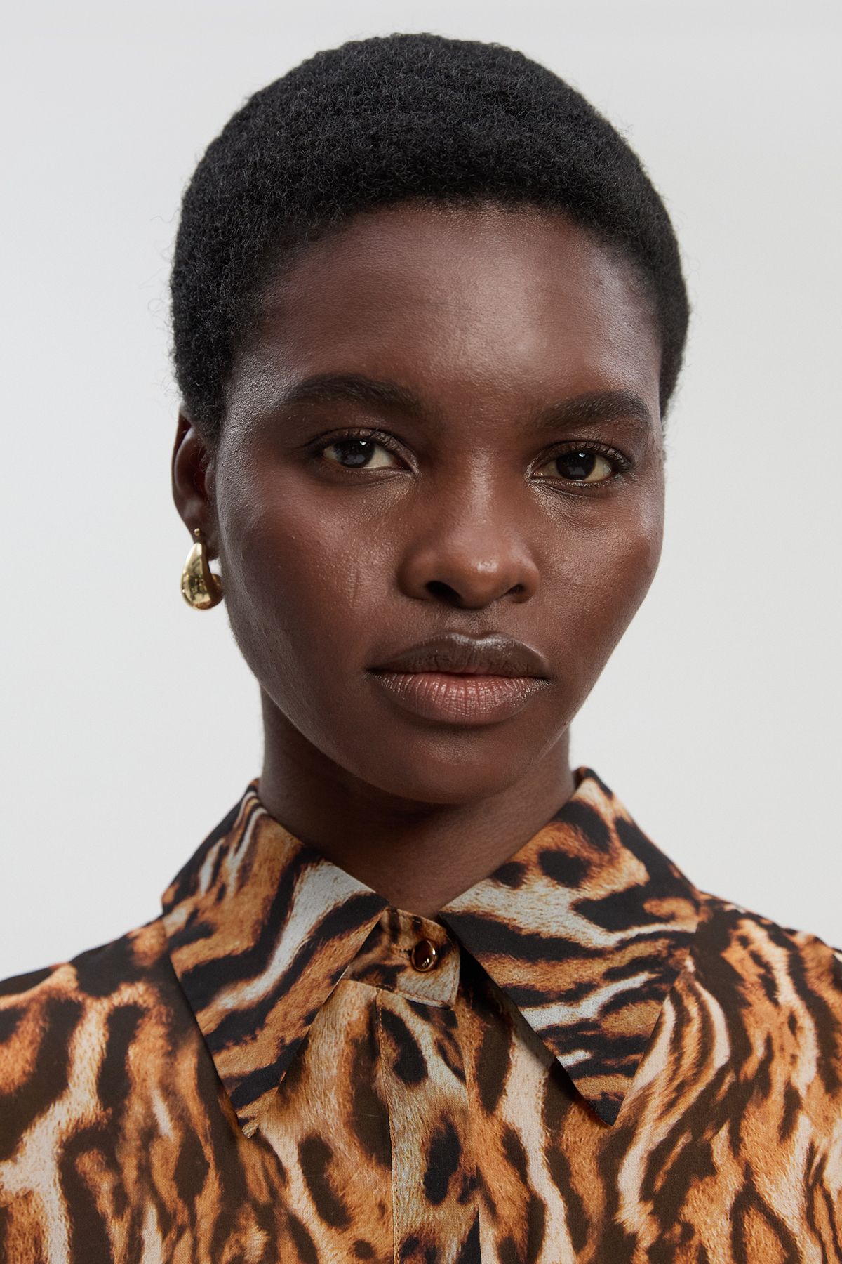 KarenMillen Animal Print Georgette Belted Woven Shirt Dress