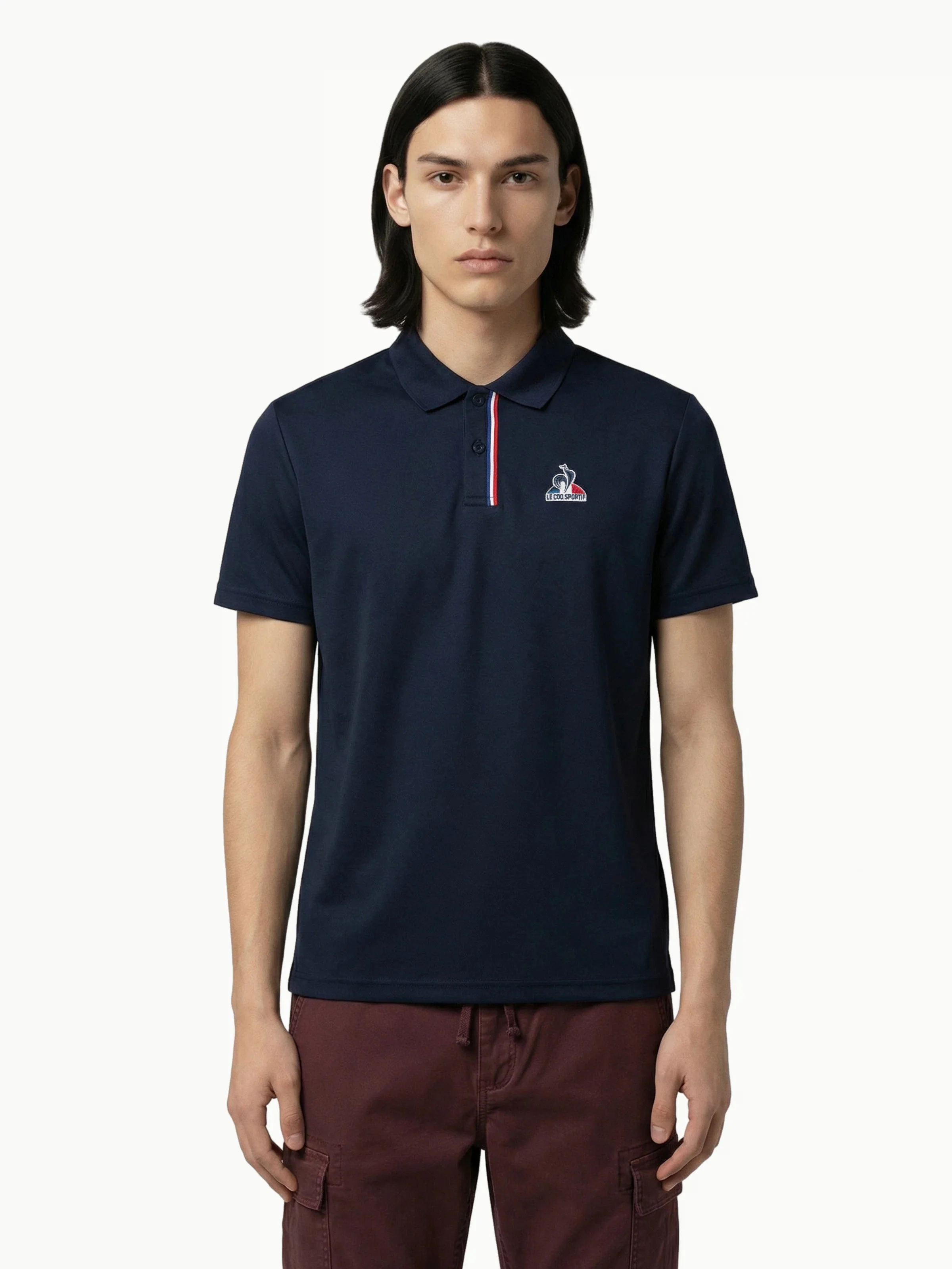 Polo en jersey double effet piqué avec bande tricolore
