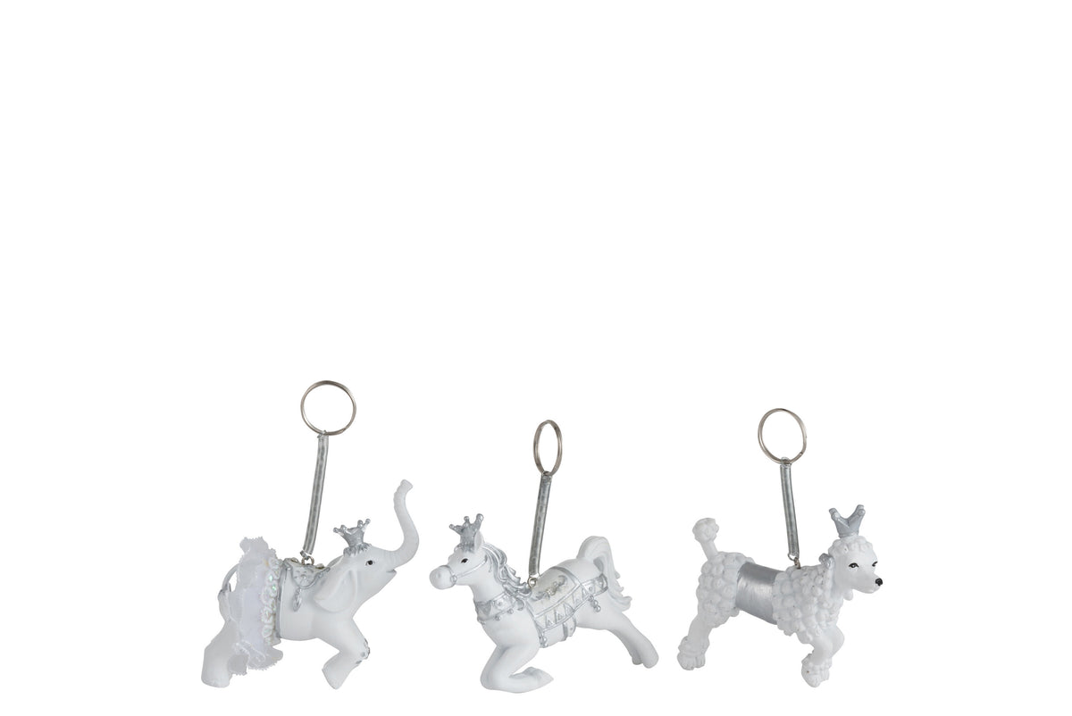 J-Line hanger Dier - polyresin - wit/zilver - 3 stuks