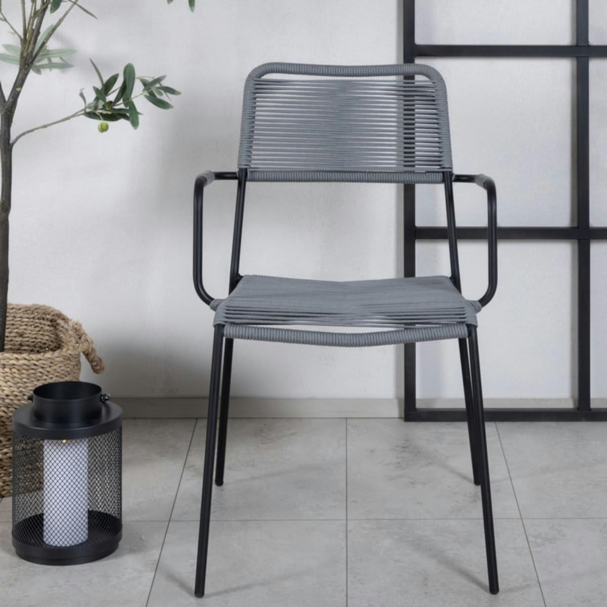 KENNA - Lot de 2 chaises de jardin en métal et corde gris