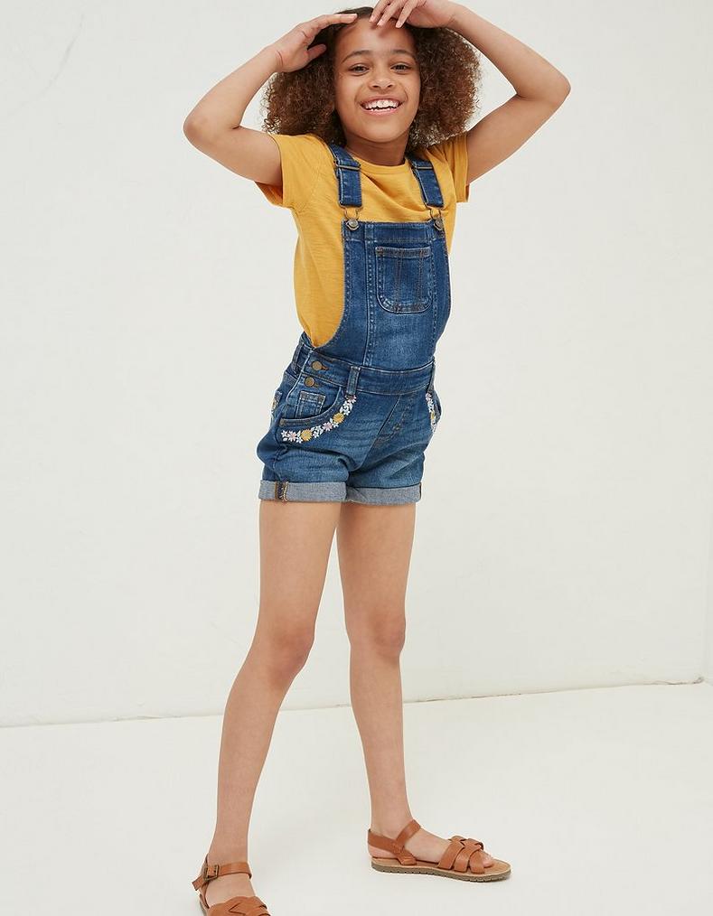 Embroidered Shortie Dungarees