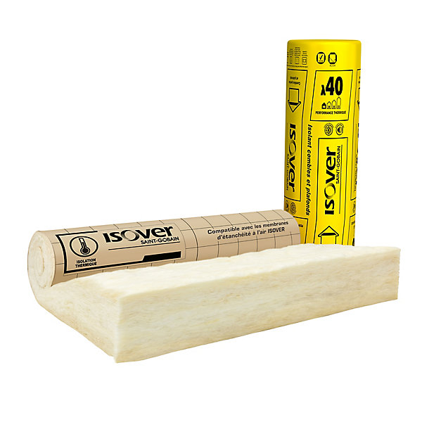 Laine de verre Combles perdus et Plafonds ISOVER ép.280 mm - Rouleau kraft 1,2 x 2,8 m R. 7 m².K/W