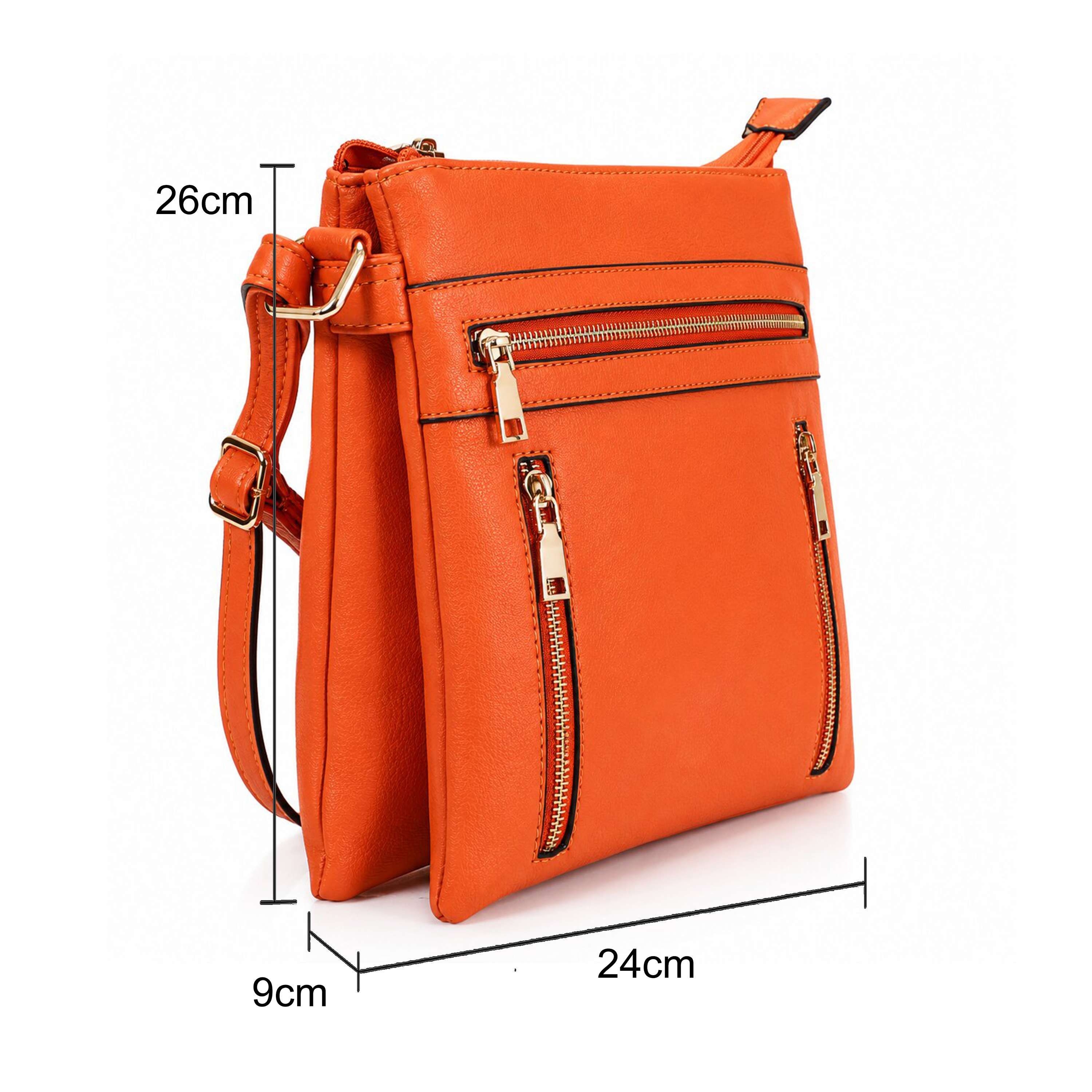 Kitise Double Compartments Multiple Zipper Pockets Slim Crossbody Handbag