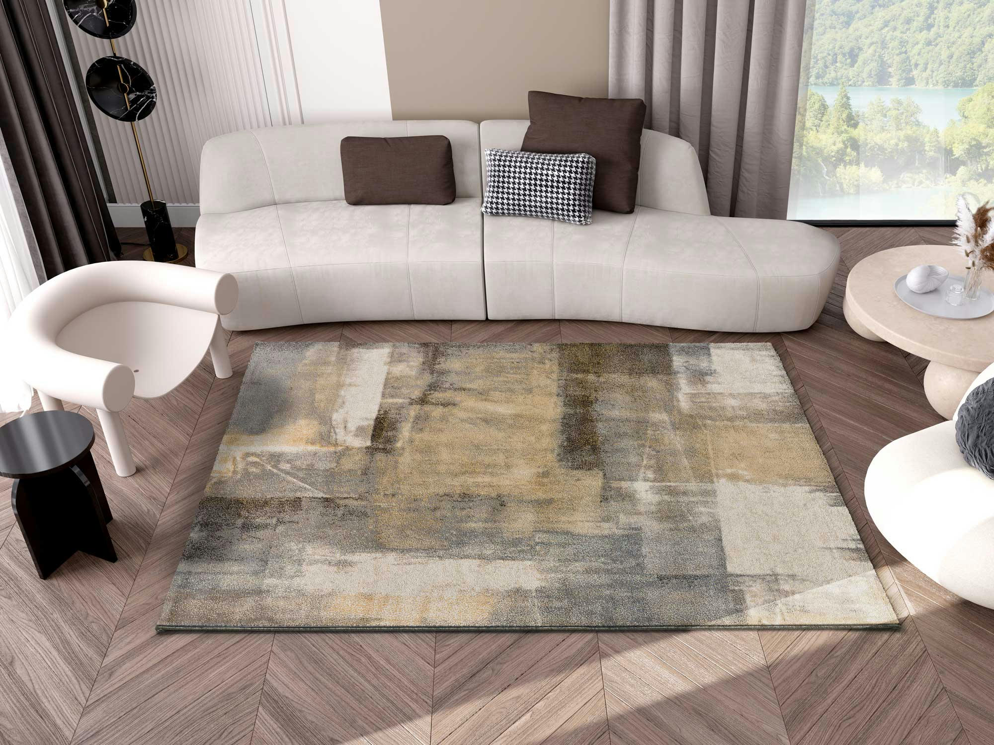CREAM - Tapis géométrique en beige, 080X150 cm