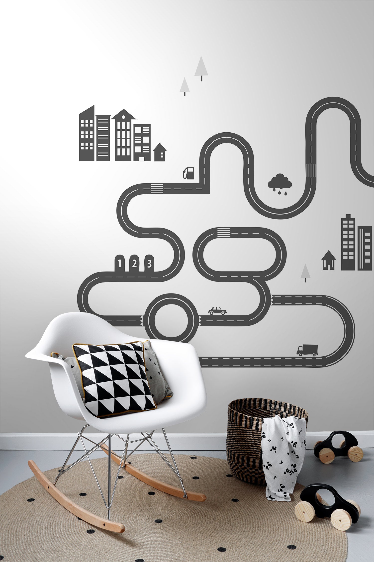 ESTAhome fotobehang getekende straat zwart en wit - 139.5 x 279 cm - 158835