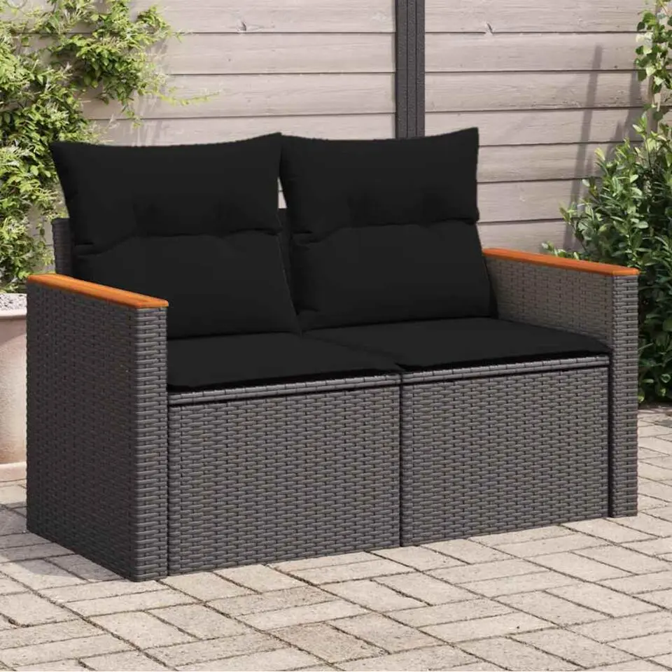 vidaXL Tuinbank 2-Zits �?Zwart Polyrattan �?124x62x69 cm �?Weerbestendig Design