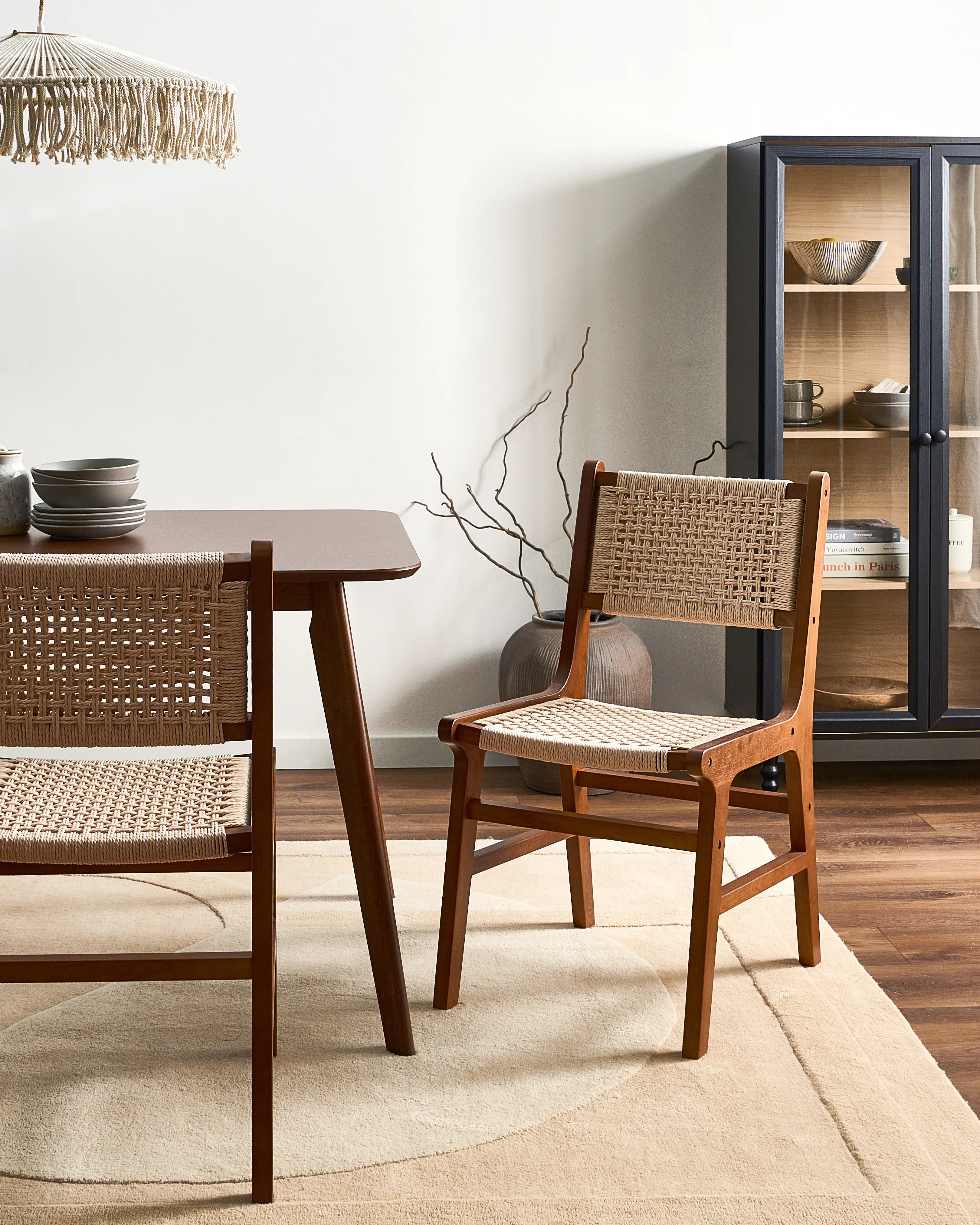 Set of 2 Dining Chairs OZELLA Wood Brown/ Beige