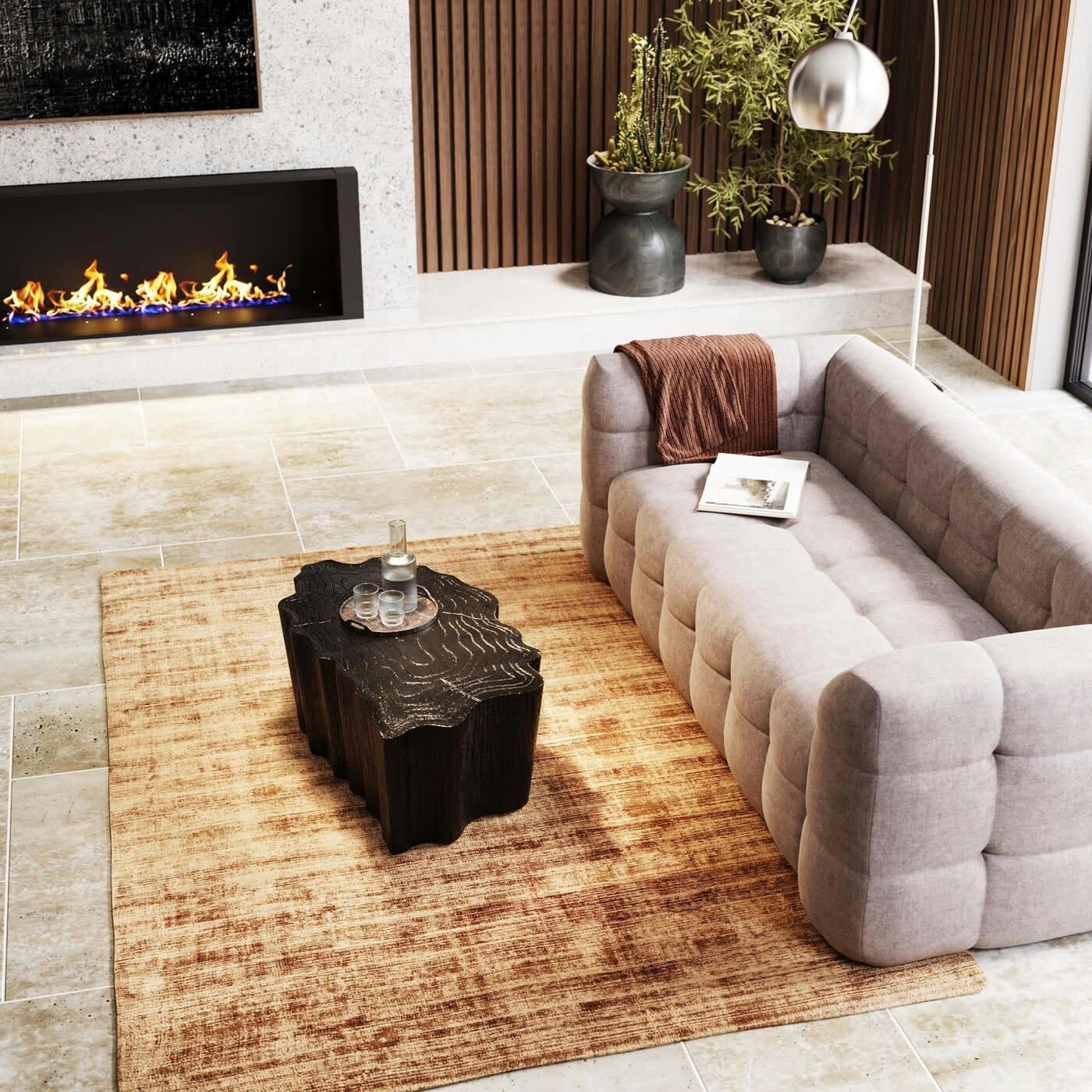 - Table basse souche d'arbre en fibre de verre noire