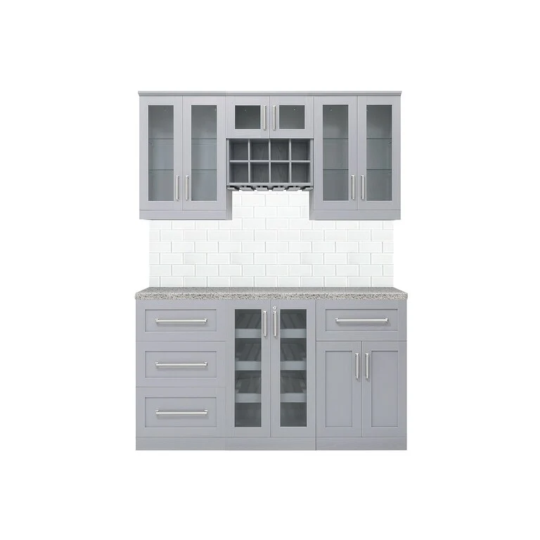 NewAge Products Home Bar 7-Piece Cabinet Set with Glass Subway Tile