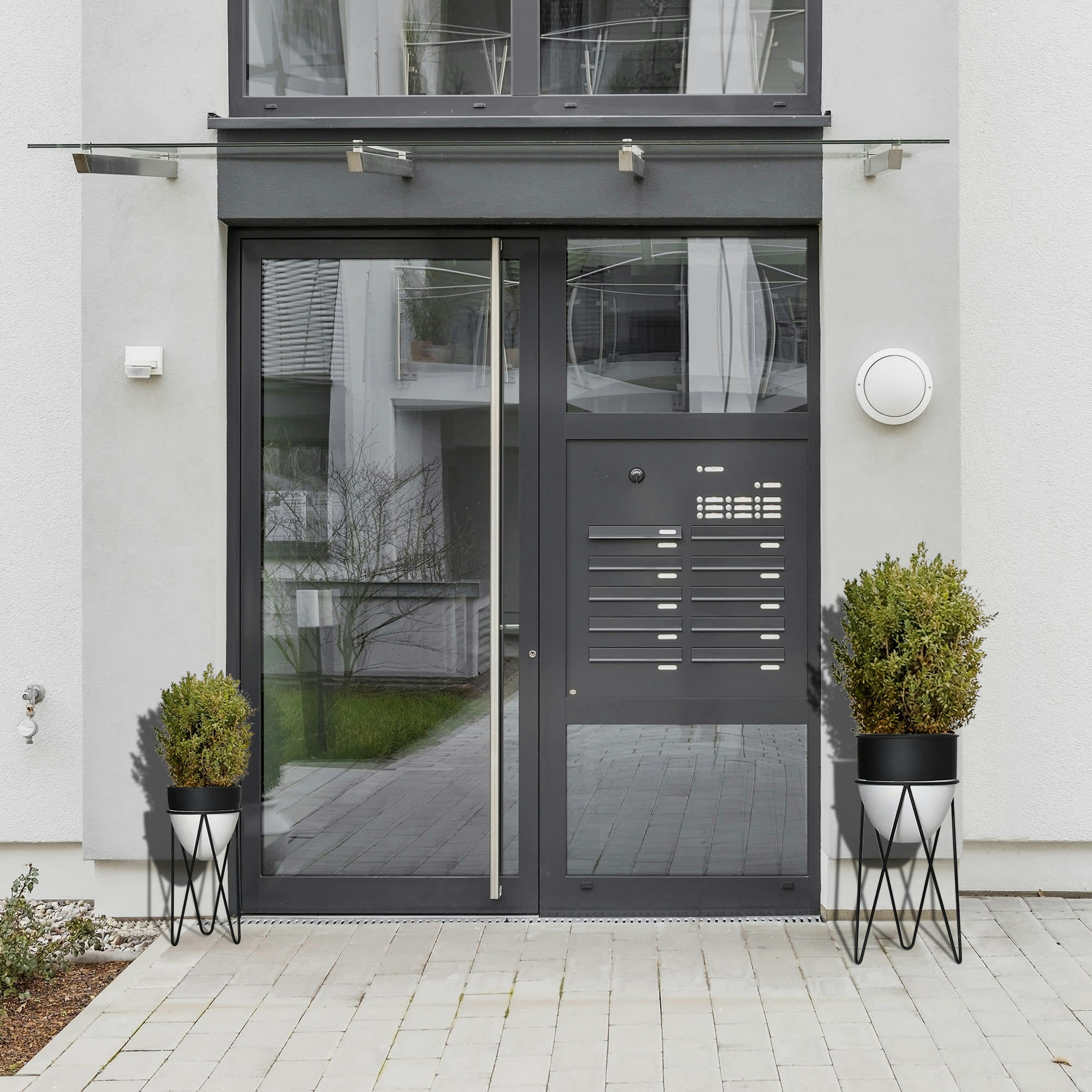 - Supports de pots de fleurs design - lot de 2 métal époxy noir blanc