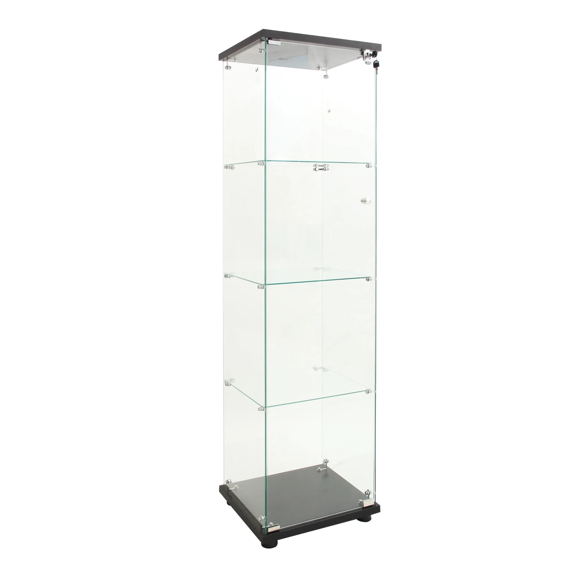 LED lights Glass Display Cabinet 4 Shelves with Door, Floor Standing Curio Bookshelf for Living Room Bedroom Office