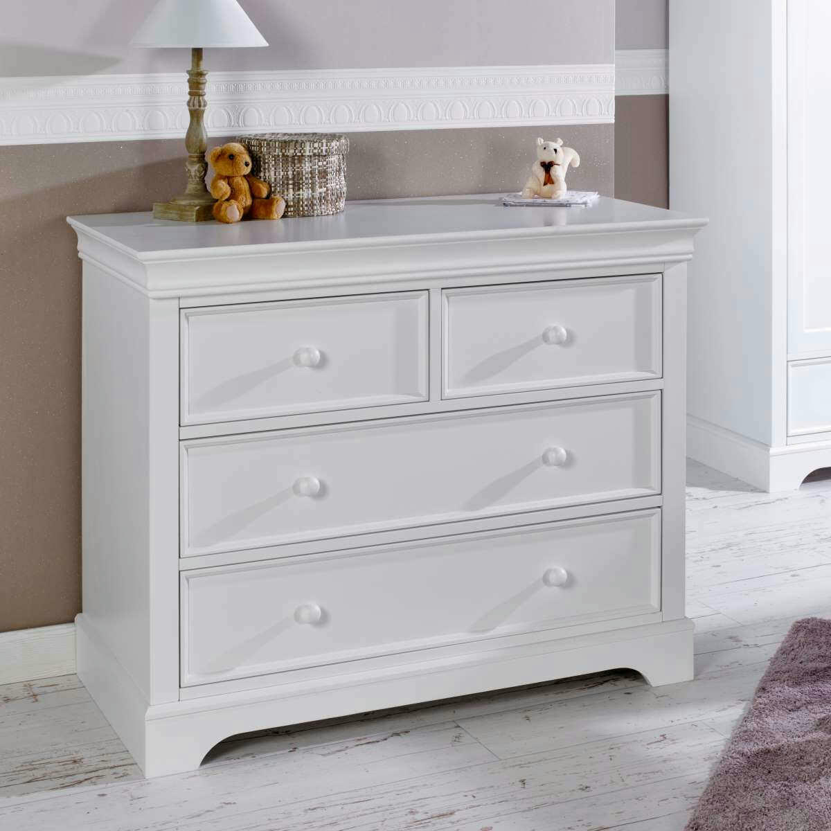 LILA - Commode 4 tiroirs bois massif blanc