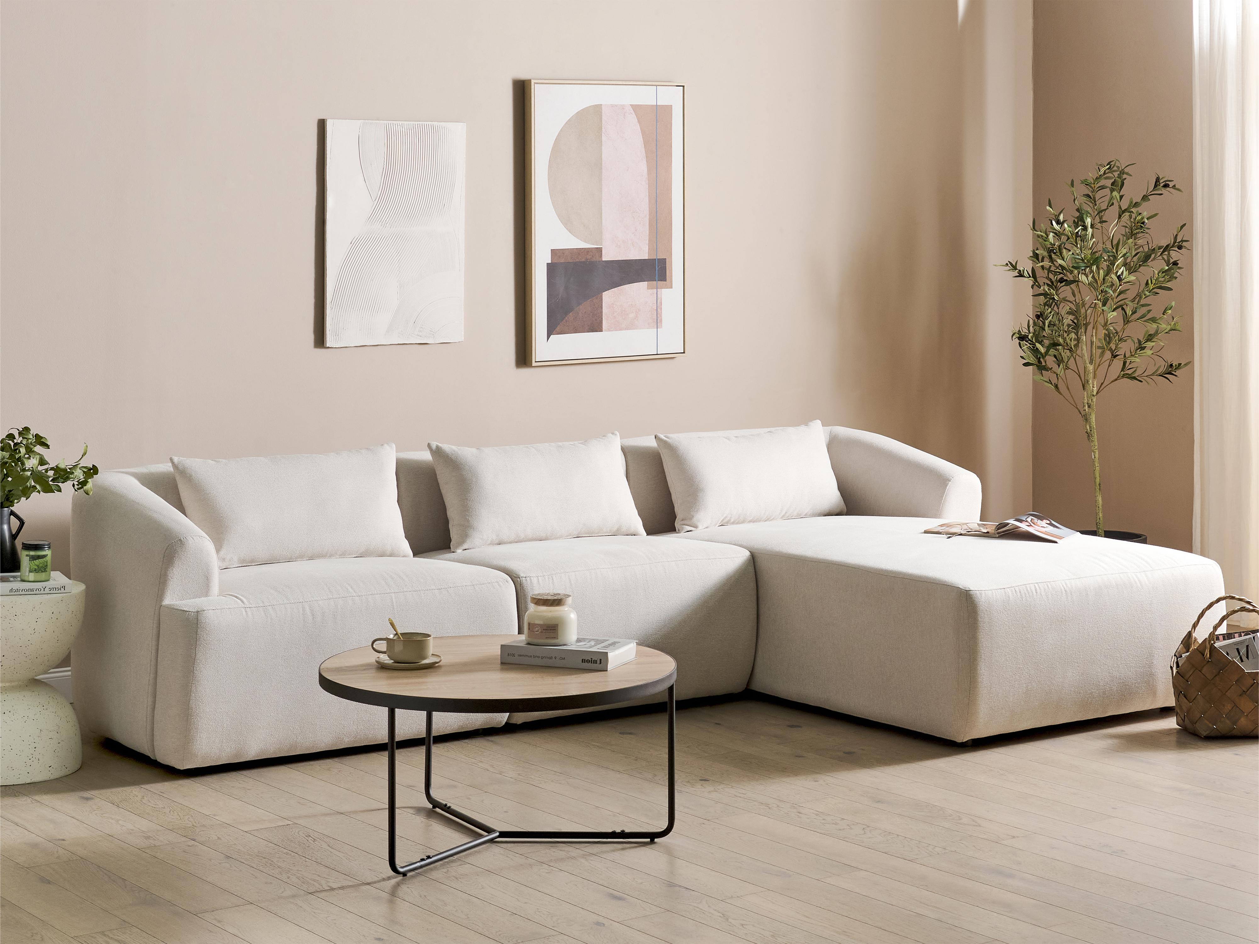 Corner Sofa 3 Seater SVANSELE Fabric Light Beige Left Hand