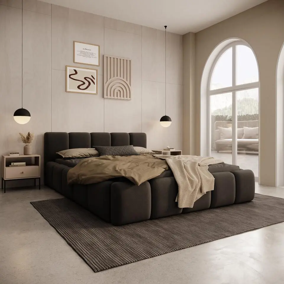 Meubella - Karisma - Tweepersoonsbed - Zwart velvet - 140x200 cm