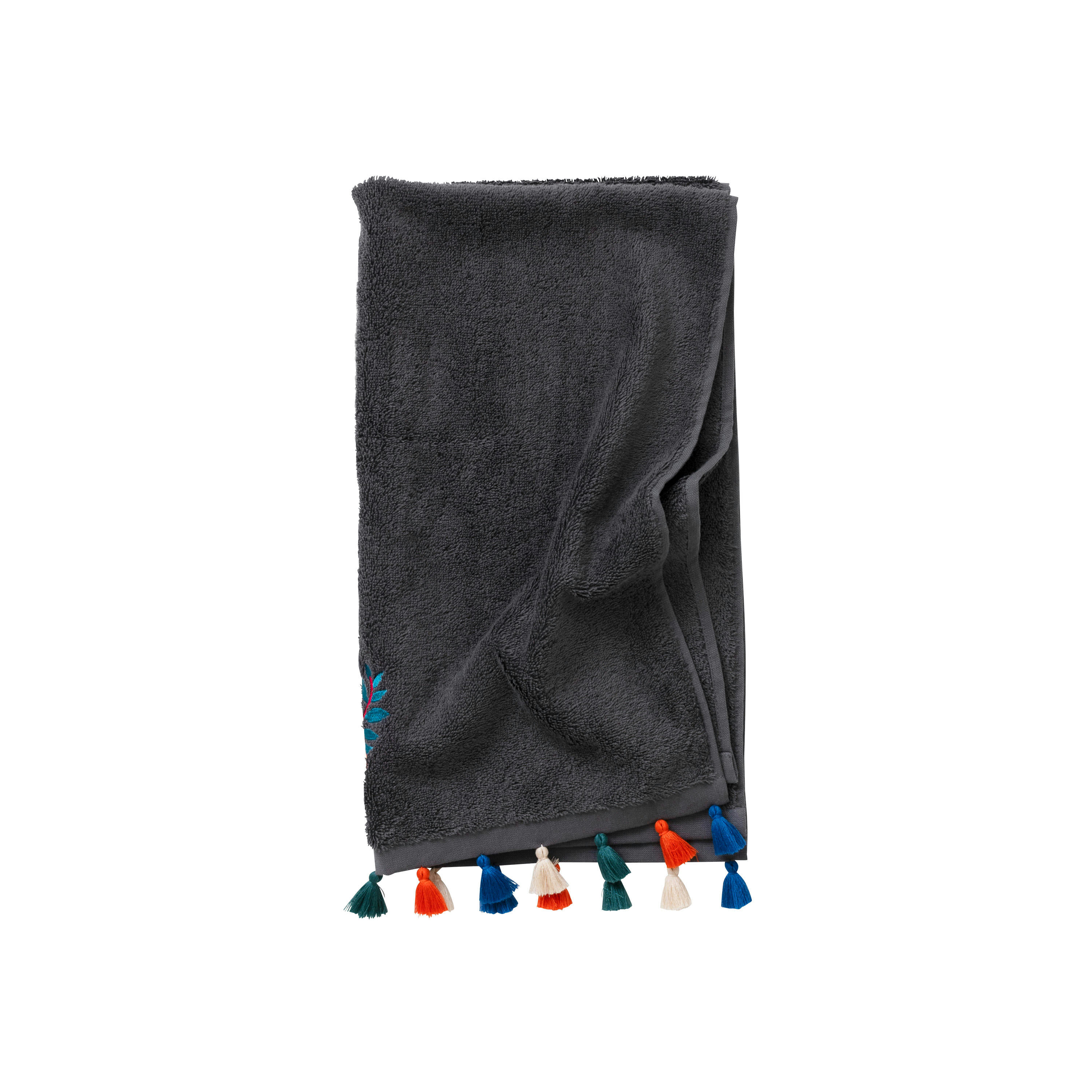 BALATA - Serviette de toilette bouclette de coton bouclette brodé gris 50x90