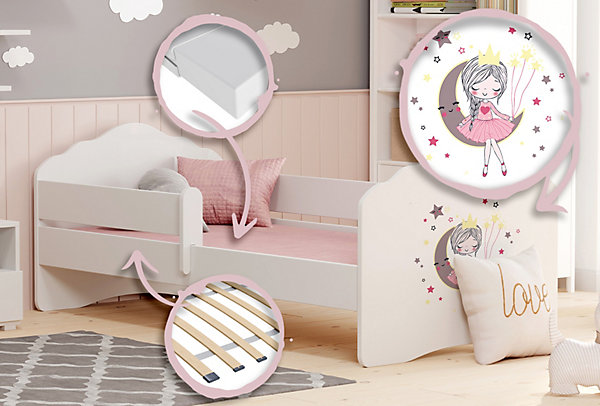 FALA lit d'enfant avec balustrade 140x70 princesse endormie