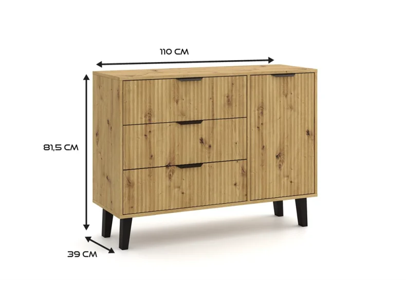 Komoda Scandi Slim 1D3S dąb artisan ryflowany front 110 cm