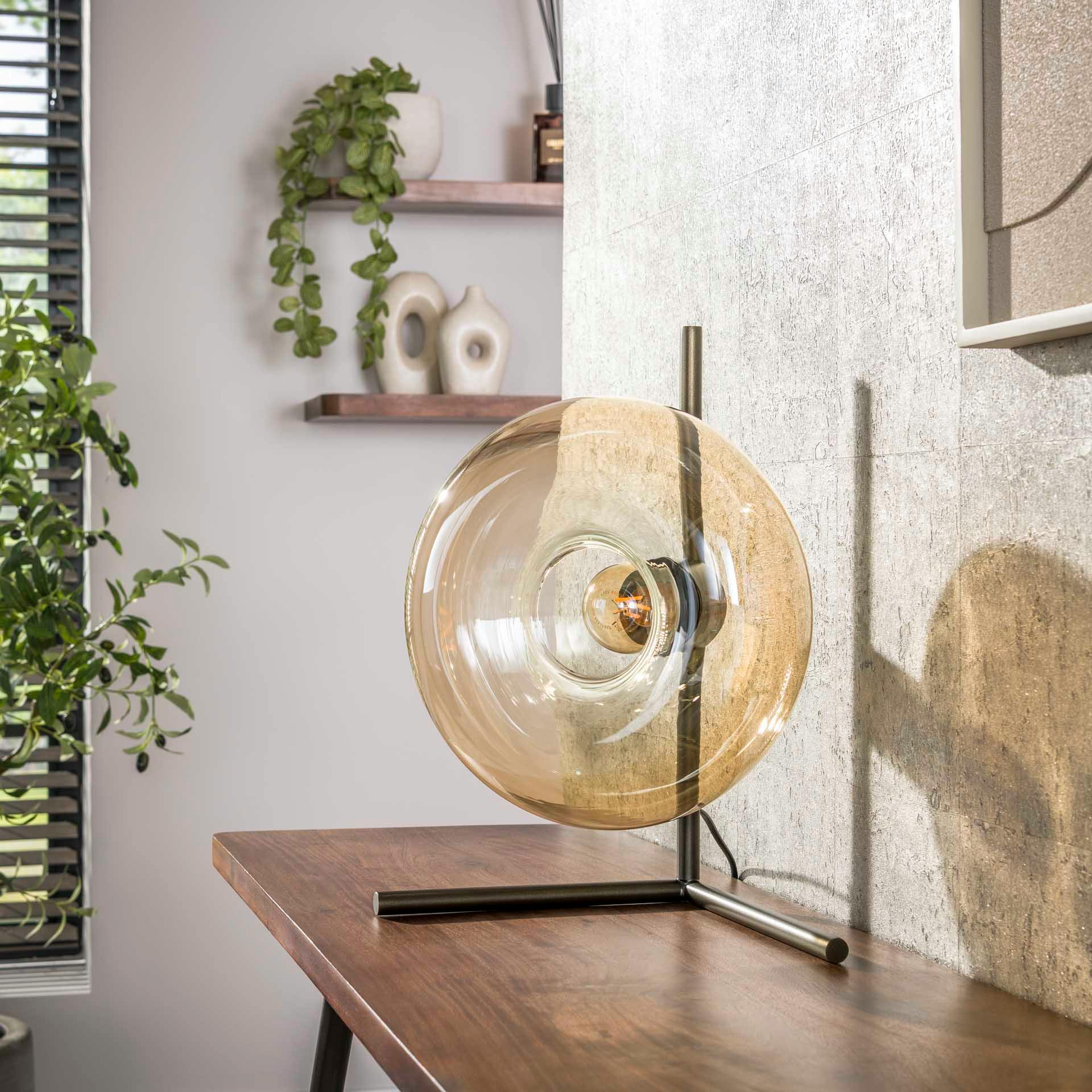 Lampe de table vintage anneau en verre ambré NIAGARA