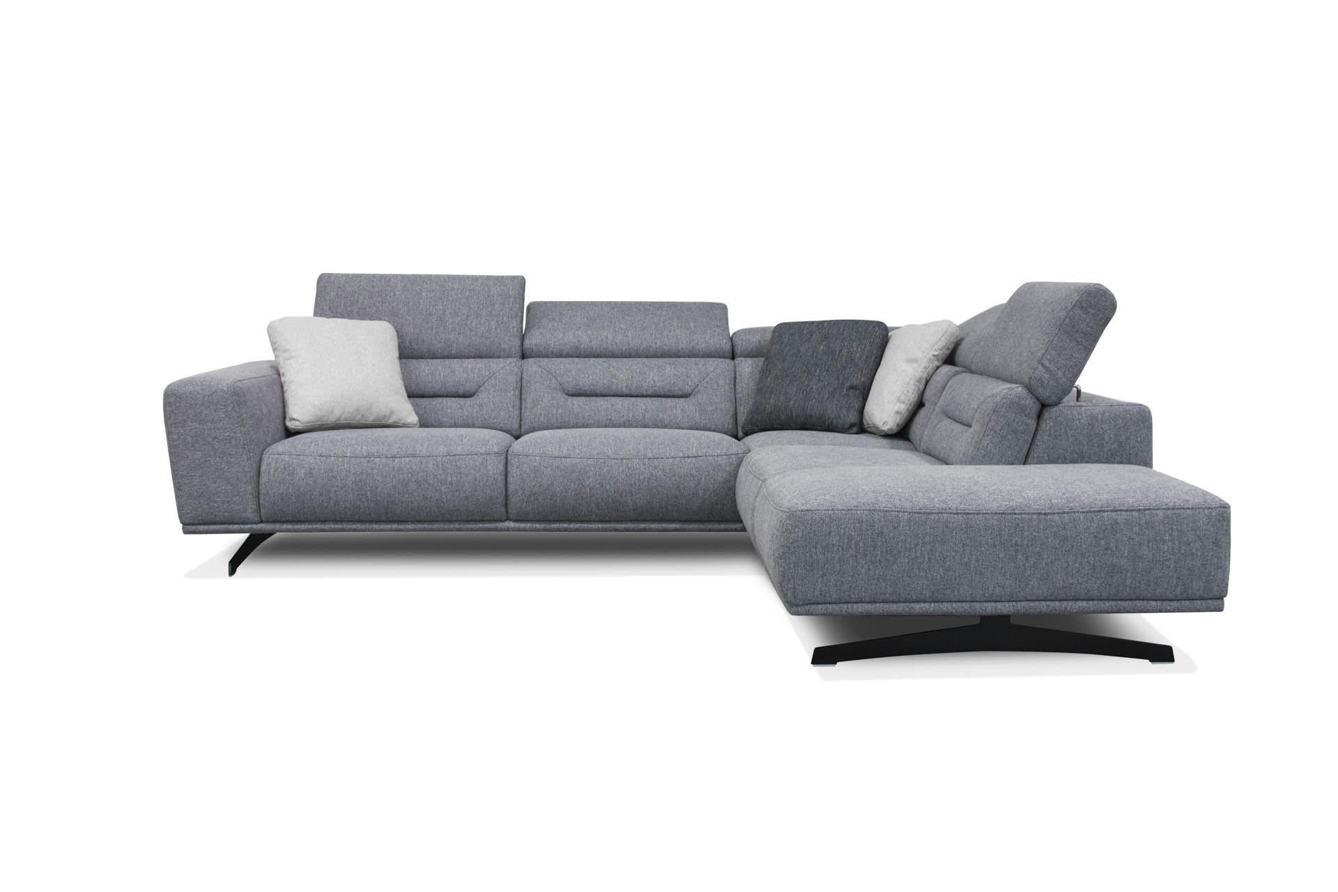 LUCANO - Canapé d'angle droit 5 places tissu bleu clair