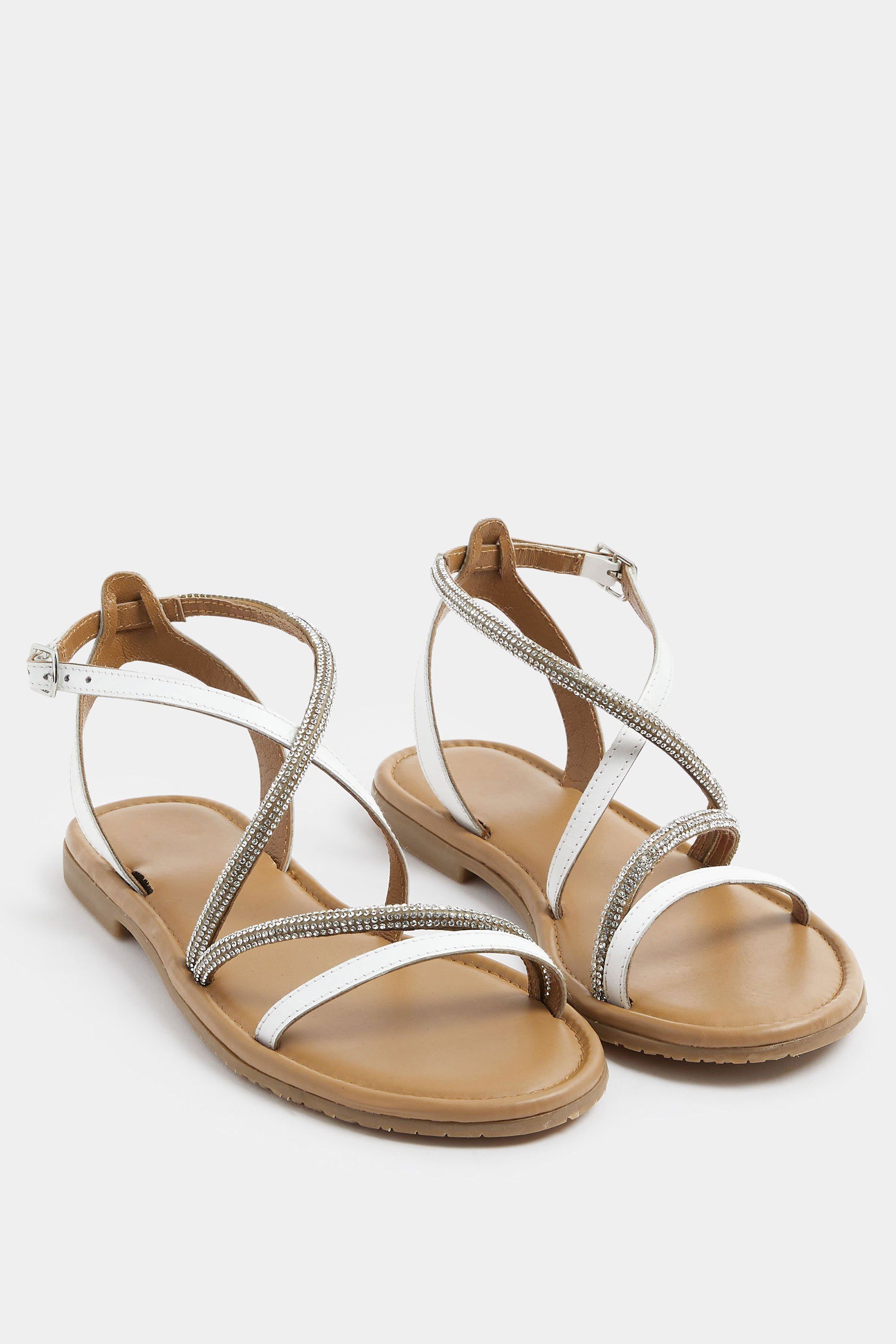 Yours Diamante Asymmetric Strap Sandals In Wide E Fit
