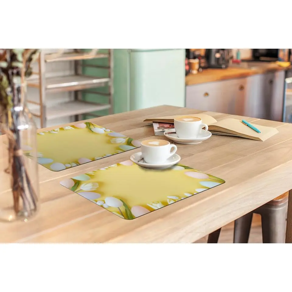 Placemat 6 stuks Tulpen - Eieren - Pastelkleuren - Geel