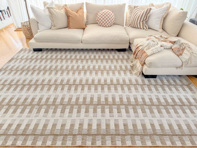 Krystal Brown and Ivory Geometric Flatweave Indoor Outdoor Rug