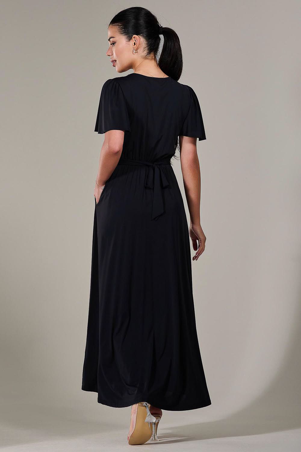 Jolie Moi Short Sleeve Soft Silky Jersey Maxi Dress
