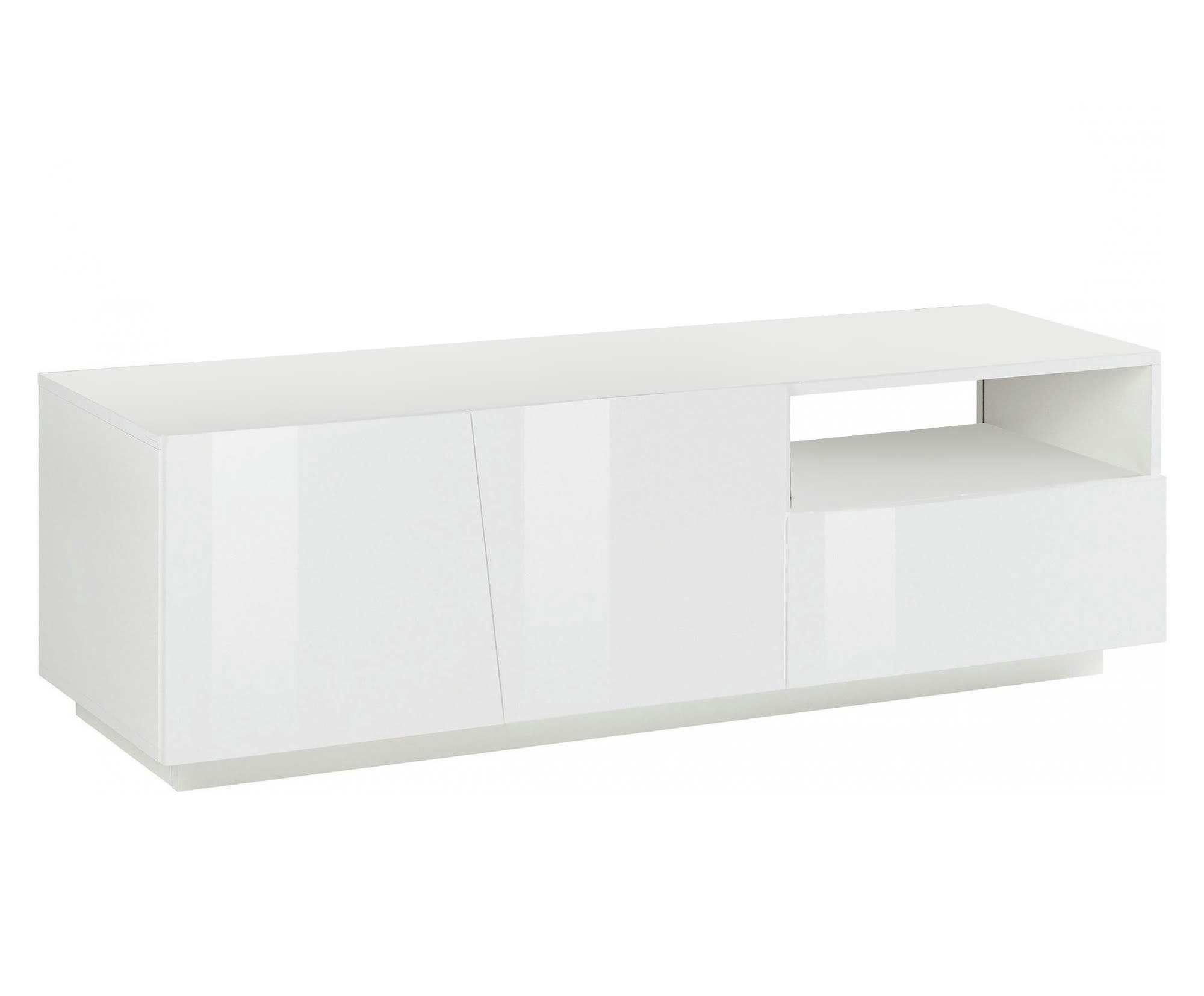 - Meuble tv de salon effet bois blanc brillant