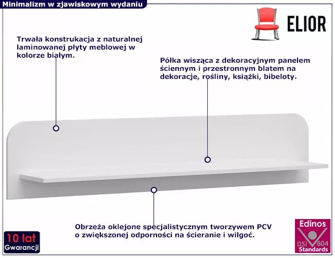 Minimalistyczna półka ścienna 140 cm - Sareno
