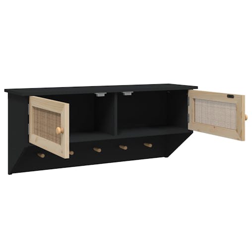 NNEVL Wall-mounted Coat Rack Black Engineered Wood and Natural Rattan