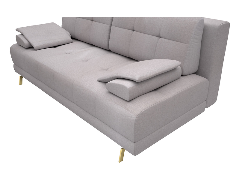 Sofa trzyosobowa Yoda z funkcją spania i pojemnikiem jasnoszara nóżki złote