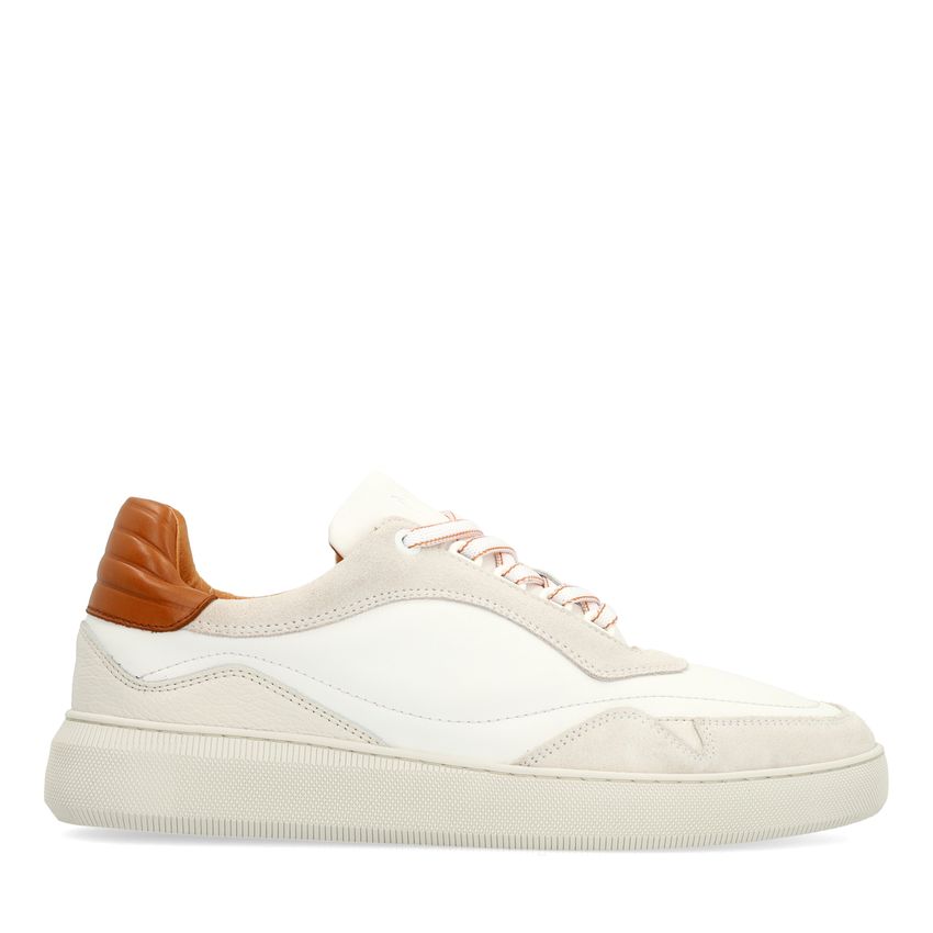 Manfield Witte leren sneakers met beige details