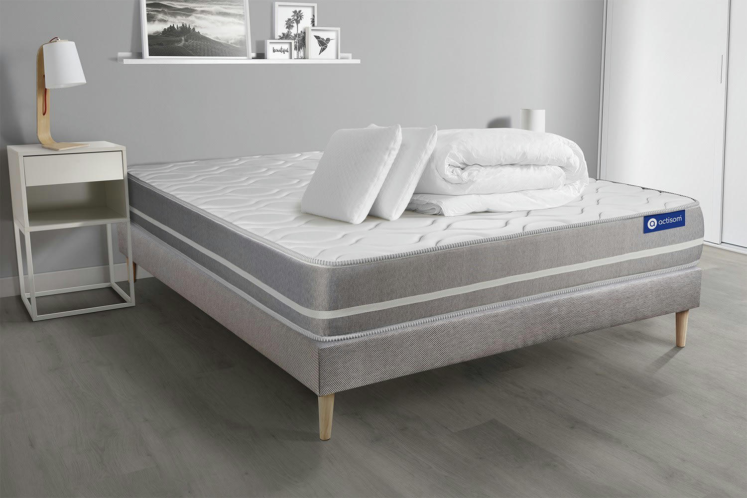 ACTIMEMO TOUCH - Pack prêt à dormir 160x200 cm sommier kit gris