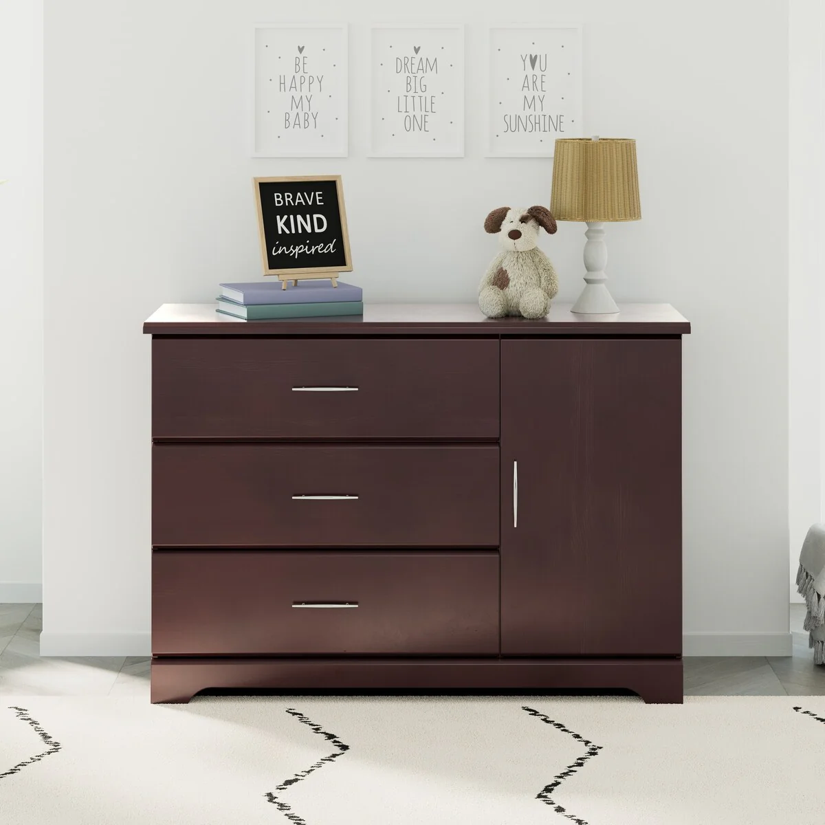 Storkcraft Brookside 3 Drawer Combo Dresser - 3 Spacious Drawers, Cabinet with 2 Concealed Shelves