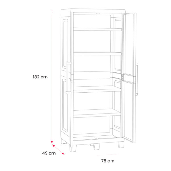 Armoire haute plastique 4 tablettes Major L.49 x H.182 x P.78 cm