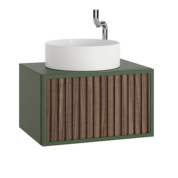 Ensemble meuble ORIENT Walnut-vert olive   vasque céramique NEVADA 80cm