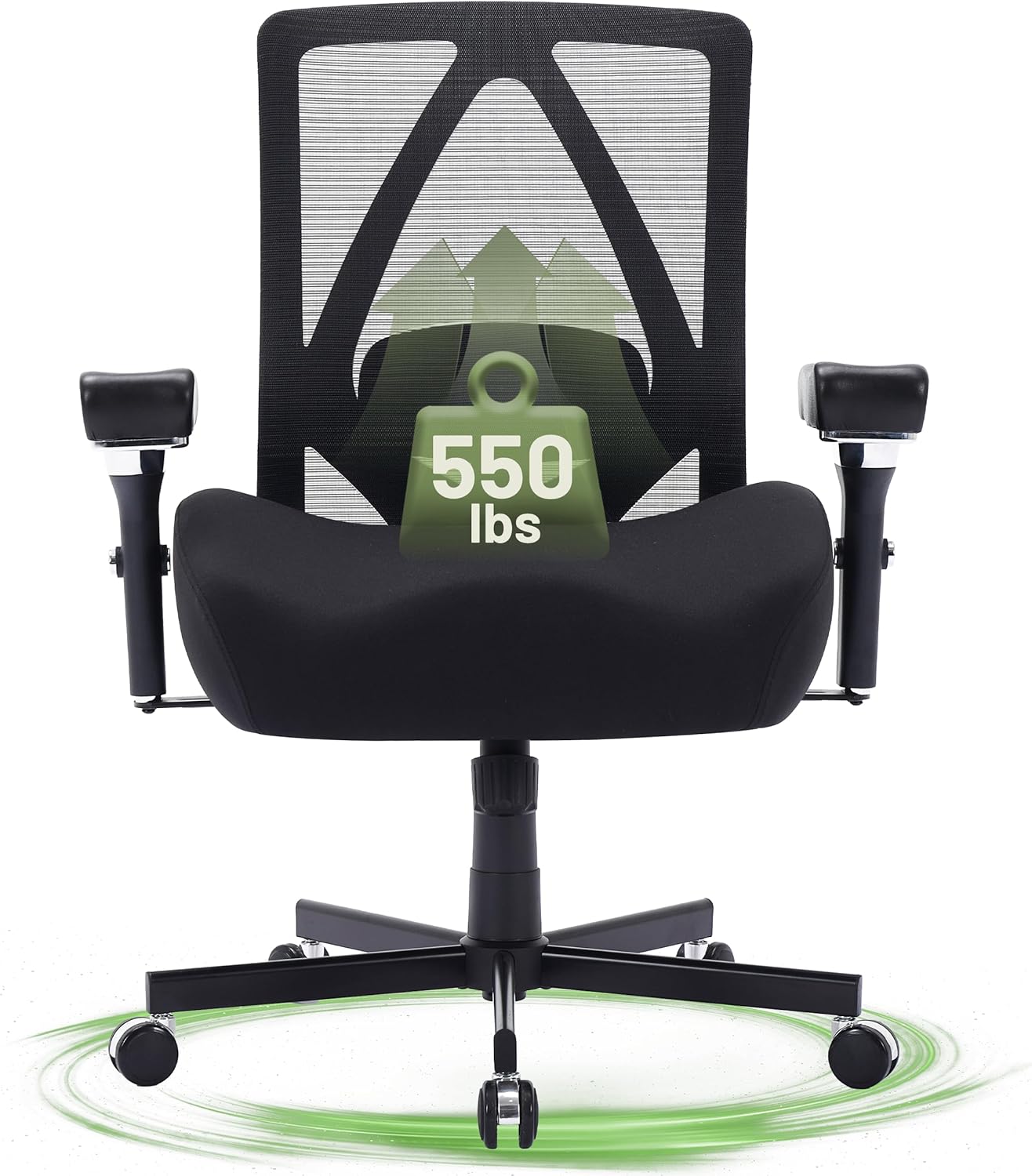 Big and Tall Office Chair 550lbs, Ergonomic Desk Chair with W-Shaped Thick Seat Cushion&4D Armrest, Executive Mesh Desk Chair with Adjustable Lumbar Support, Swivel Task Chairs for Home Office Gaming